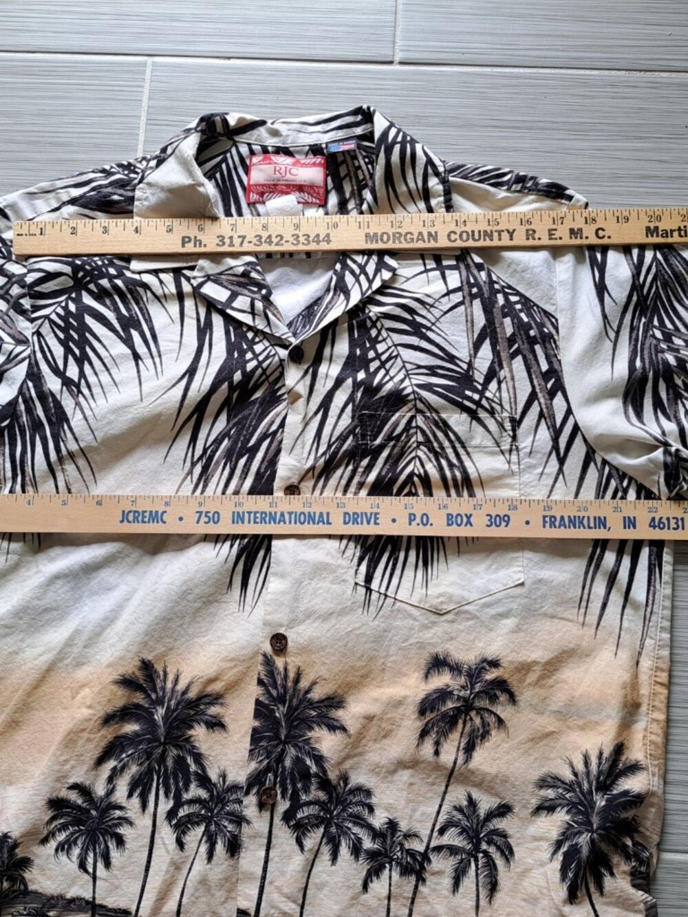 Rjc Hawaiian Shirt Palm Tree Cotton Button Front Short Sleeve Mens L Hawaii - Picture 9 of 12